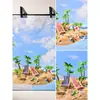 Adereços de Foto de Praia em Miniatura Mini Cenário Construção Estilo Férias de Verão na Praia Janela de Exibição com Fundo de Coqueiro