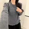 Suéter nuevo de estilo francés para mujer, con borde de volantes, juvenil, para primavera y otoño, adelgazante, holgado, tejido de ochos, top exterior