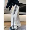 Pantalones casuales estilo americano, pantalones de rayas holgados de alta resistencia para hombre, pantalones de chándal de pierna ancha y fluidos en gris para verano, pantalones deportivos de marca de moda con corte curvo