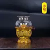 Lámpara de aceite de vidrio para adoración a Buda, a prueba de viento, atrae riqueza, forma de loto, con Sutra del Corazón, ghee líquido, aceite ecológico, llama duradera, para uso doméstico, lámpara de altar de Buda