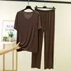 Conjunto de Duas Peças Masculino de Verão: Camiseta de Manga Curta com Decote V em Modal e Calça de Cintura Alta com Cordão, Tamanho Grande, Roupa de Casa