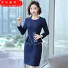 Vestido Profesional de Dos Piezas Falsas Elástico de Primavera y Otoño Ropa de Trabajo para Centro de Salud Salón de Belleza Vestido de Manga Larga para Mujer