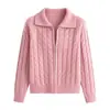 Cárdigan de punto con cremallera y cuello 2026 Otoño para mujer, suelto, elegante, suéter de punto trenzado, abrigo, nuevo top para mujer