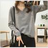 Suéter de punto básico multicolor suelto adelgazante con cuello en V de color sólido para mujer, suave, encerado, cómodo, de manga larga, blusa que combina con todo.