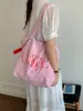 Bolsa Tote com Cordão Estilo Coreano Nova Primavera/Verão, Contraste de Cores Leve com Letras, Cor Dopamina, Fresca e Estilosa, Bolsa de Ombro para Academia