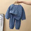 Conjunto de Pijama de Gaze de Algodão de Camada Dupla Classe A para Meninos e Meninas, Conjunto de Duas Peças para Bebês, Roupa Infantil para Primavera, Outono e Verão, Roupa de Primavera para Bebê