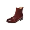 Botas Chelsea de couro lavado texturizado estilo britânico 2026 inverno salto baixo bico redondo de couro genuíno para mulheres