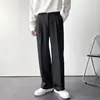 Pantalones Casuales de Pierna Ancha Rectos Holgados de Otoño para Hombre Estilo Hong Kong con Caída, Blancos No Planchar, Pantalones de Traje