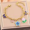 Estilo Pastoral Natural Flor Azul de Cinco Hojas Pulsera Gruesa Acero de Titanio Flor Mariposa Collar para Suéter Pendientes de Gota de Pegamento Versátiles para Mujer