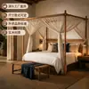 Móveis para hotel B&B, conjunto completo para quarto padrão, cama rústica de madeira maciça, cama vintage, cama wabi-sabi, baú de bagagem, banquinho, customizado de fábrica