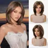 Peluca de Fibra Sintética Nueva Transfronteriza para Mujer, Peluca Completa de Verano, Peinado Bob Natural Realista, Raya en Medio, Peluca Completa Rejuvenecedora