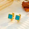Moda europeia e americana nicho transfronteiriço retro simples avançado versátil quadrado geométrico turquesa titânio aço brinco