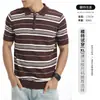 Camisa Polo de Punto de Seda Helada a Rayas Bloque de Color para Hombre de Verano con Mangas Cortas, Media Cremallera, Texturizada, Ropa Ligera de Negocios para Hombre
