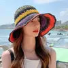 Chapéu de Crochê Vazado Respirável Feminino, Chapéu de Sol com Proteção Solar de Verão, Chapéu Bucket Trançado Dobrável da Moda