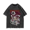 Camiseta Vintage Lavada con Estampado de Anime Nika Forma Gear 5 Luffy, Manga Corta de Algodón