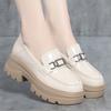 Mocasines de Suela Gruesa para Mujer 2023 Nuevos Zapatos de Mujer Cuero Suave Tacón Chunky Primavera y Otoño Zapatos de Una Capa Slip-on Zapatos Británicos de Cuero Blanco