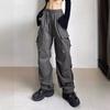 High Street Hip Hop Y2K Harajuku Vintage Straight Tooling Calça Casual Bolso Plissado Calças Parachute Calças Longas Soltas