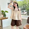 Conjunto de Shorts para Niña Verano 2026 Nuevo Elegante Top sin Mangas de Tirantes Anchos y Camisa de Muñeca Conjunto de Dos Piezas de Verano para Niños Mayores