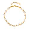 Joyería Elegante Francesa Acero Inoxidable Cadena Plana de Cruz Cadena en Forma de Corazón Pulsera con Cuentas de Concha Oro de 18K Br-2563