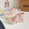 Tênis de Lona Cano Alto Cor Dopamina 2025 Novos Sapatos Femininos Solado Grosso Nicho Versátil Sapatos Chiques 1191