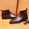 [Pré-Venda Indisponível] Botas de Couro de Cano Alto de Inverno para Homens, Calçados Formais de Negócios, Botas de Couro Genuíno com Bico Fino e Polimento Colorido Britânico para Homens