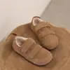 Sapatos de inverno para bebê com acolchoamento de algodão quente fosco, estilo coreano, com velcro para meninas, sola macia, sapatos Boken, sapatos de couro para meninos