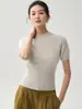 Nueva colección de otoño: 100% cachemira, cuello alto medio, manga corta, para mujer, elegante y con estilo, corte ajustado, suéter corto de punto para usar en capas