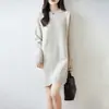 Vestido Suéter de Punto de Longitud Media para Otoño e Invierno, Nuevo Top Exterior Grueso de Color Sólido, Suéter Adelgazante para Mujer