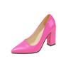 Sapatos Europeus e Americanos de Comércio Exterior Bico Fino Salto Alto Couro Patente Femininos Salto Grosso Boca Rasa Moda Sapatos de Salto Alto