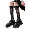 Meias Brancas Vazadas de Renda Lolita Princesa Laço Meias Finas de Renda para Panturrilha Estilo Doce Lolita