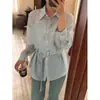 26 Camisa de Rayas Ligeramente Transparente de Moda Coreana de Alta Gama para Mujer