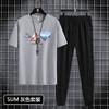 Terno de calça de manga curta masculino 2022 Novo Jovem Masculino esportivo casual gola redonda moderno estampado conjunto de duas peças