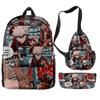 Mochilas Escolares Tendência Europeia e Americana Transfronteiriças, Roupas com Personagens Impressão Colorida 3D Conjunto de Mochilas Duplas de Viagem
