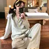 Pijama de celebridad de internet para mujer, primavera, otoño, algodón nube, cárdigan, manga larga, pantalones largos, estilo coreano, dulce, ropa de casa para niña, venta al por mayor transfronteriza