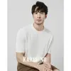 Estilo Ligero y Maduro Verano Nuevo Seda de Hielo Corte para Hombre Transpirable Casual Tops Versátil Cuello Redondo Camisetas de Punto de Manga Corta Modernas