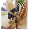 Vestido de tirantes a cuadros patchwork estilo retro amarillo-marrón para gatos y perros, ropa linda para mascotas, estilo británico para perros pequeños