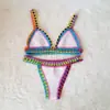 Bikini sexy de ganchillo de dos piezas europeo y americano, combinación de colores, traje de baño de playa de ganchillo de neopreno, traje de baño extranjero para mujer