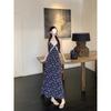 Vestido Floral Rojo Retro Francés con Cuello en V para Mujer en Verano, Nuevo Elegante, Rejuvenecedor, Estiloso, con Aspecto Adelgazante en la Cintura Falda Larga