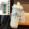 Taza Termo de Bádminton a la Moda, Taza de Agua Deportiva Personalizada con Popote, Taza de Café con Doble Boquilla para Hombres y Mujeres, Gran Capacidad, Alto Valor Estético