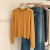 Cardigã de Tricô Liso 2026 para Mulheres, Novo Cardigã Casual de Gola Redonda, Casaco Suéter Simples de Gola Redonda com Botões Únicos e Textura Canelada
