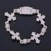 Cadena de Cuentas de Diamante Completo Europea y Americana Transfronteriza Joyería Retro Hip-Hop Mezclada con Zirconita Cúbica Cruz Pulsera para Hombre Personalización