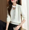 Estilo Nuevo 2026 Primavera, Otoño e Invierno Suéter Elegante Versátil de Punto con Cinta de Manga Larga con un Diseño Único, Suéter Corto de Capa Base para Mujer