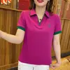 Camiseta Polo Feminina de Manga Curta 2026 Nova Tendência Verão Solta Top Bordado Estilo Mãe para Uso no Verão Feminino