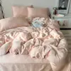 Modelo Nuevo 2026 Seda de Hielo Lavada Color Sólido Doble Cara Lujoso Artículo Individual y Juego de Ropa de Cama con Funda Nórdica, Sábana Plana y Sábana Ajustable