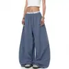 Pantalones Casuales de Cuadros Azules Estilo Retro Americano Perezoso Verano Adelgazantes con Caída Pierna Ancha Pantalones Sueltos de Largo Completo