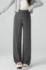 Pantalones de maternidad a rayas con forro polar para otoño e invierno, de cintura alta, soporte para el vientre, pierna ancha, adelgazantes, cálidos, buena caída, cubren el abdomen, se pueden usar afuera, pantalones largos