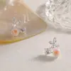 Brincos de Tarraxa Novos de Zircônia Rosa Design de Nicho Simples Frescos Doces Versáteis para o Dia a Dia Ornamentos de Orelha para Mulheres