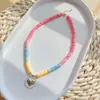 1 Collar con Colgante de Moda para Mujer de Cerámica Blanda de Colores Bohemios con Perlas Colgante de Corazón Chapado en Oro de 18K