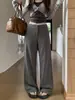 Pantalones de Traje para Mujer Primavera y Otoño Nuevo Estilo de Cintura Alta Pierna Recta Casual para Figuras Petite, Pantalones de Pierna Ancha Texturizados de Corte Ajustado