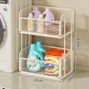 Cesta de ropa sucia para dormitorio lavabo estante de almacenamiento de detergente para ropa de doble capa de pie carrito para huecos de baño estante de almacenamiento para baño